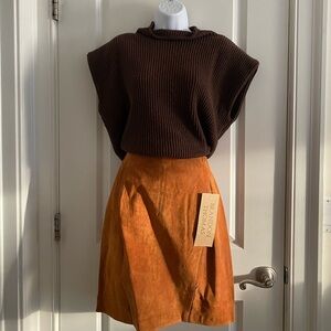 Vintage Brandon Thomas Suede Leather Skirt Camel Sz 13/14 Minimalist Western
